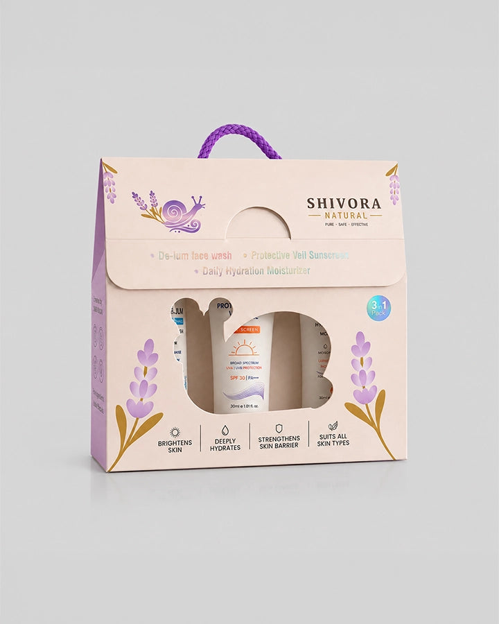 Shivora Natural 3-in-1 Skincare Bundle | Face Wash, Hydrating Moisturizer & SPF 30 Sunscreen