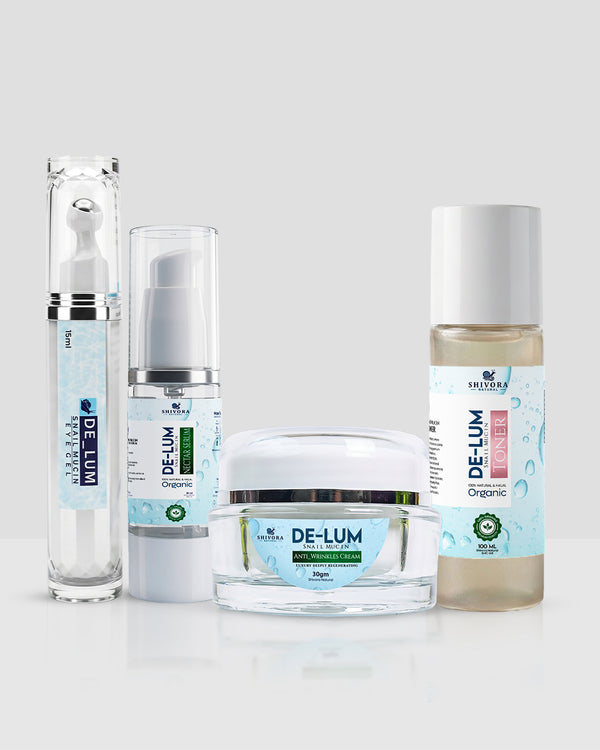 Shivora De-Lum Snail Mucin 4-in-1 Glass Skin Kit | Toner, Serum, Cream & Eye Gel Complete Routine