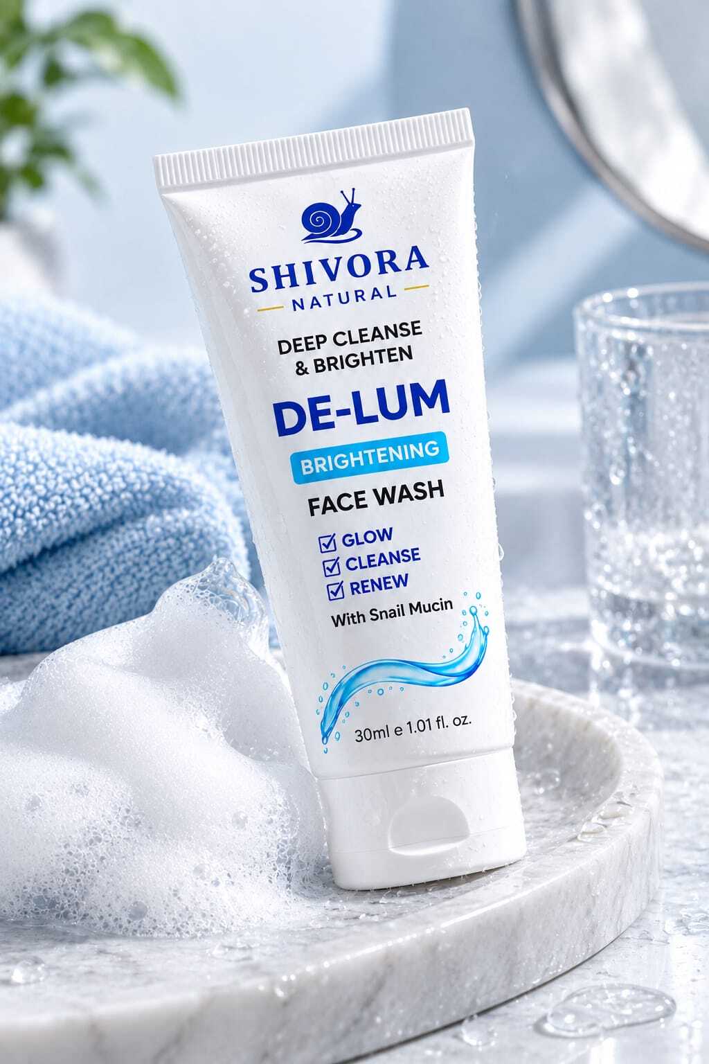 Shivora Natural DE-LUM Snail Mucin Face Wash 30ml – Brightening, Hydrating & Glow-Boosting Cleanser