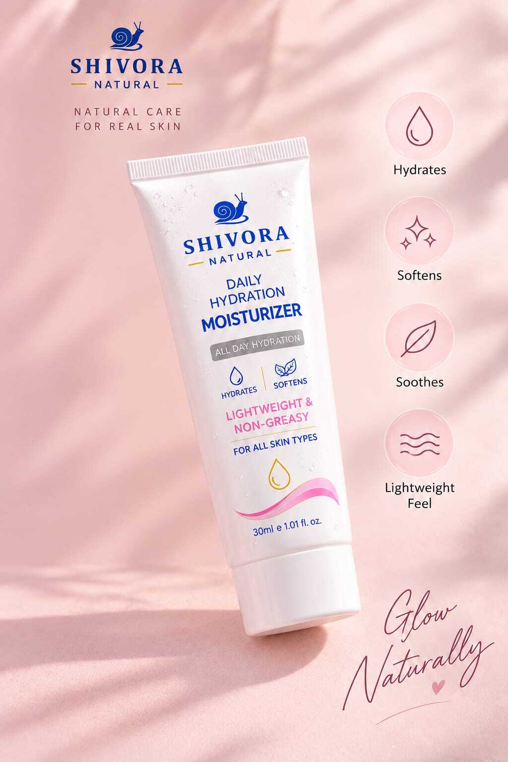 Shivora Natural Daily Hydration Moisturizer 30ml - Lightweight Face Cream For Smooth Glow Skin